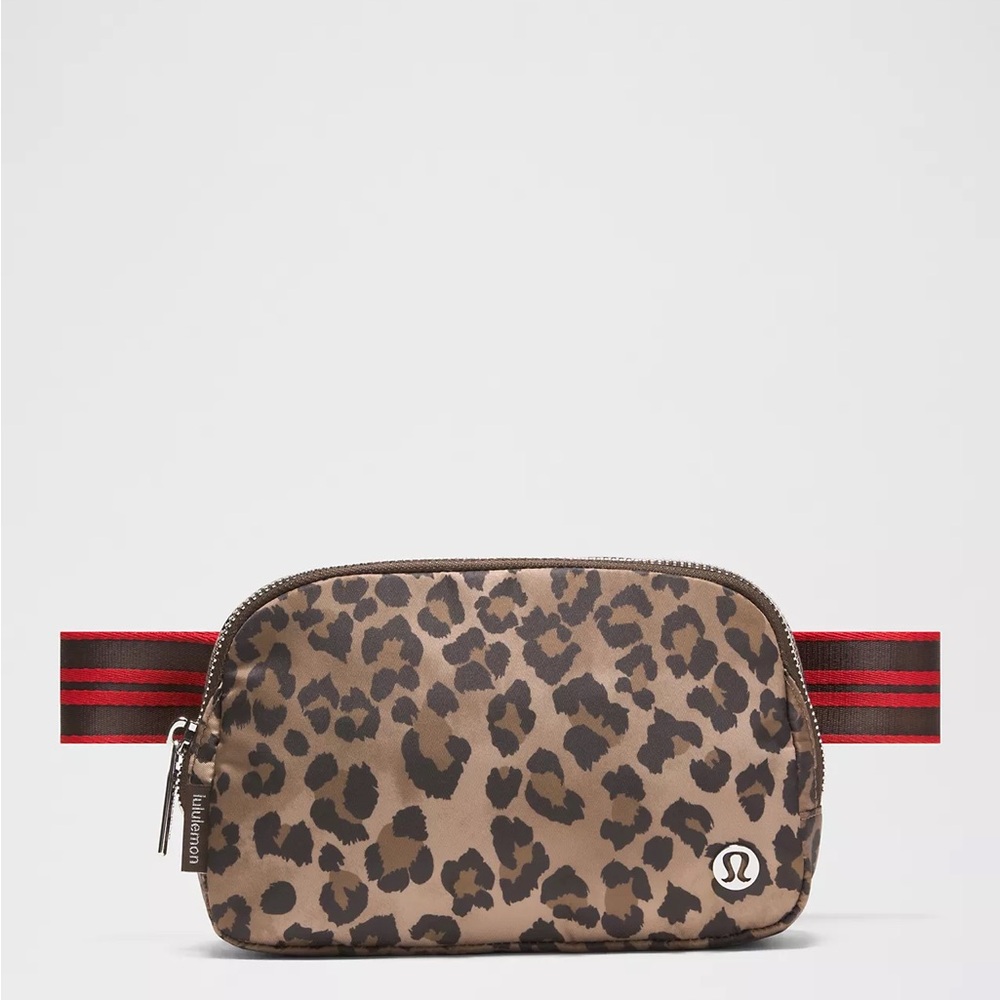 lululemon athletica Leopard Print Mini Belt Bag with Red-Striped Strap
